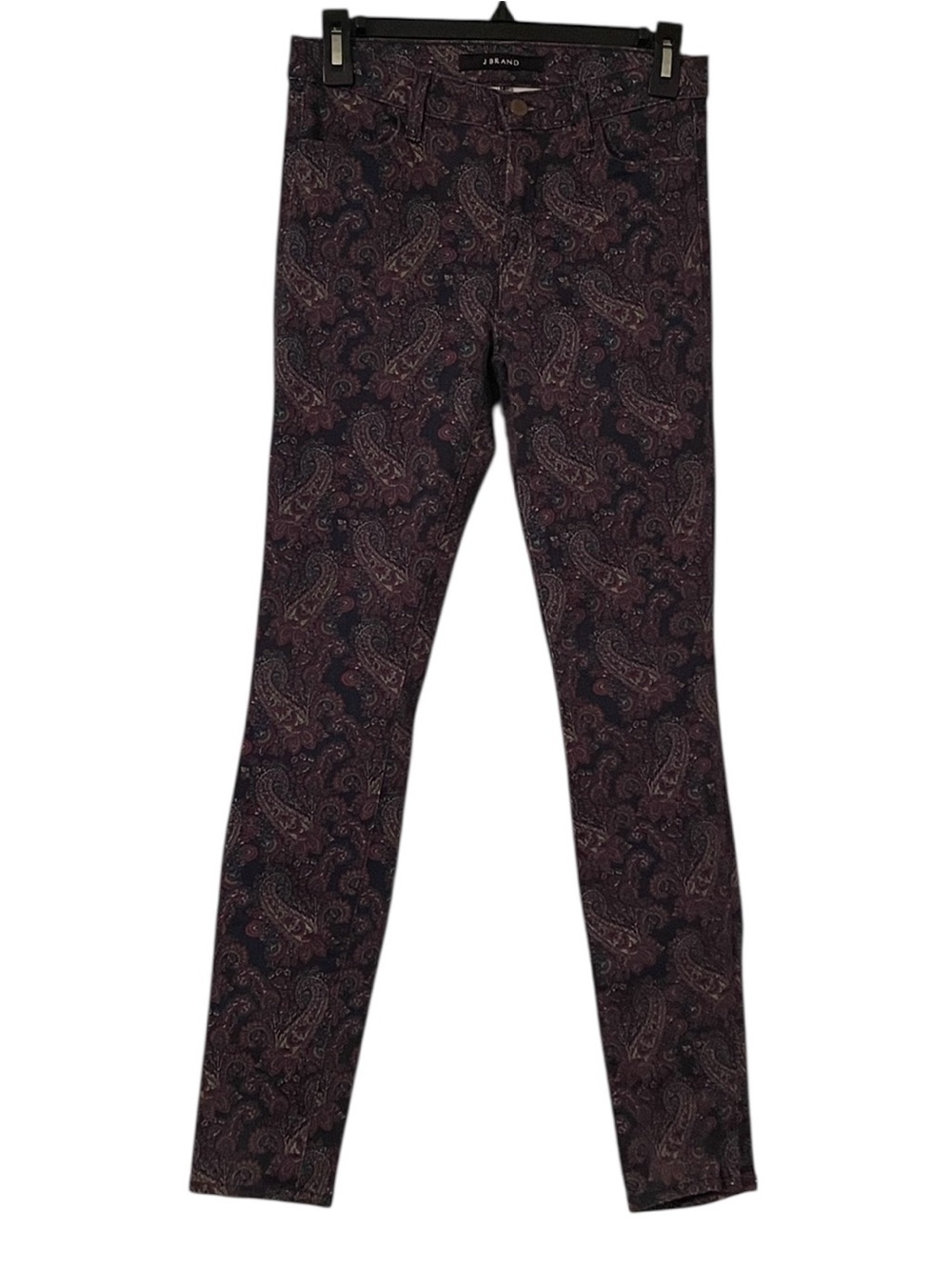J Brand Women's Red Multicolor Eclipse Paisley Print Skinny Jeans Size 26